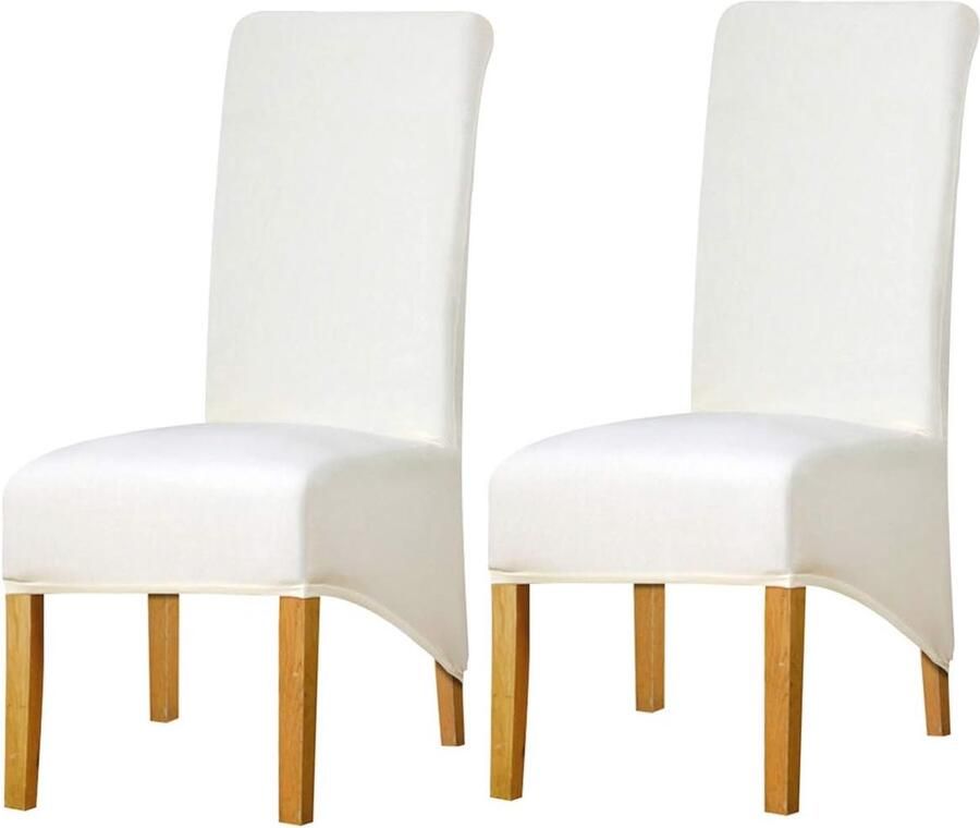 Stretch Stoelhoezen voor Hoge Ruggen Set van 2 Elastische Beschermhoezen voor Eetkamerstoelen Roomwit