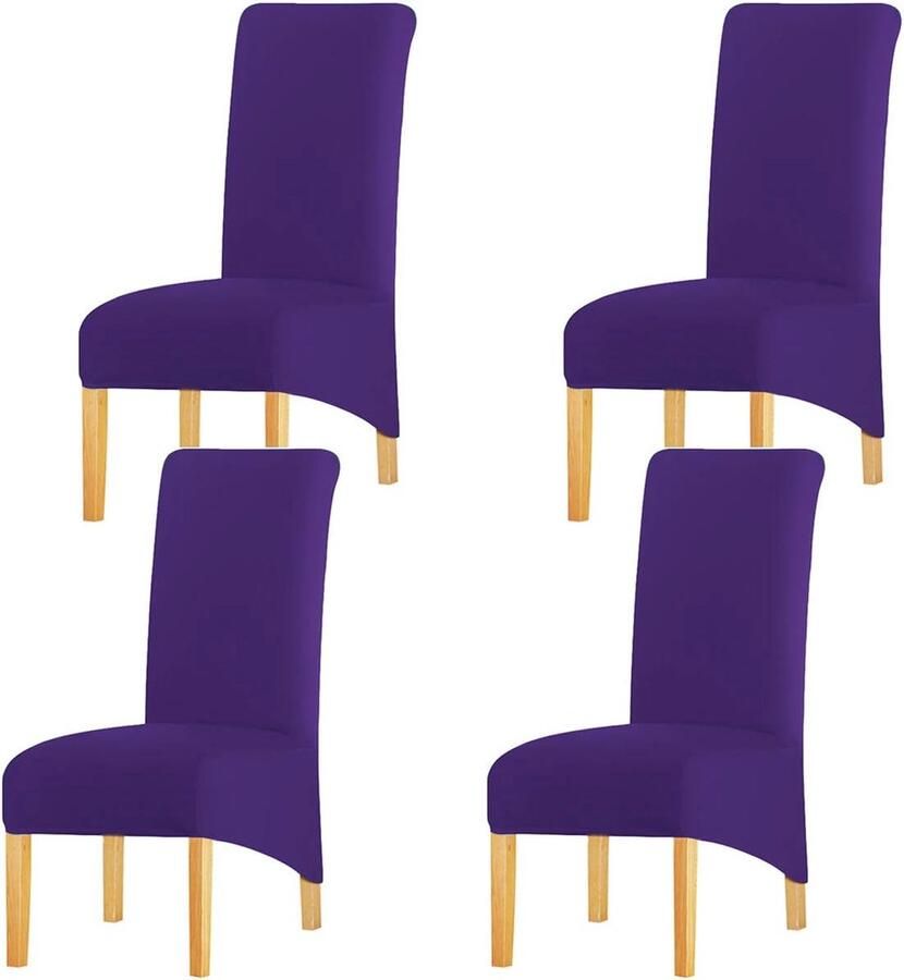 Stretch Stoelhoezen voor Hoge Ruggen Set van 4 Elastische Bescherming voor Eetkamerstoelen Donkerpaars