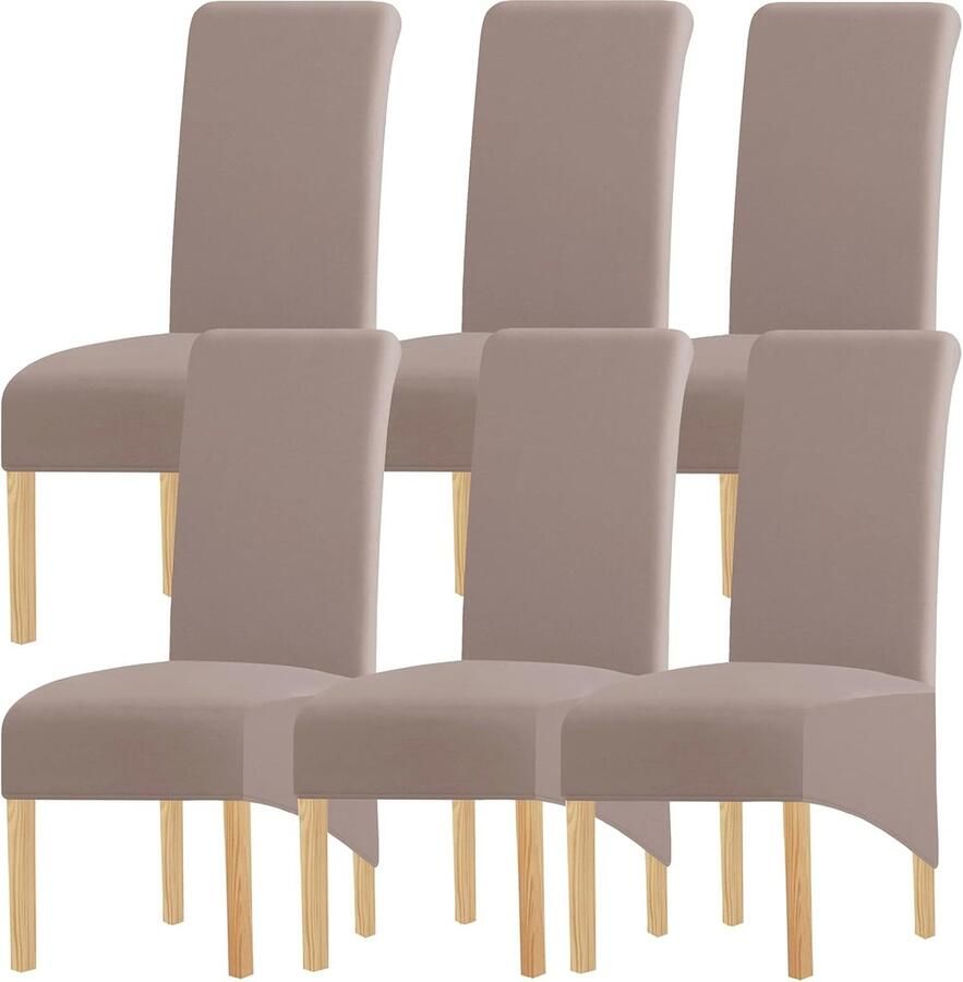 Stretch Stoelhoezen XL voor Hoge Rug Eetkamer Set van 6 Effen Stof Elastisch Bescherming voor Stoelen