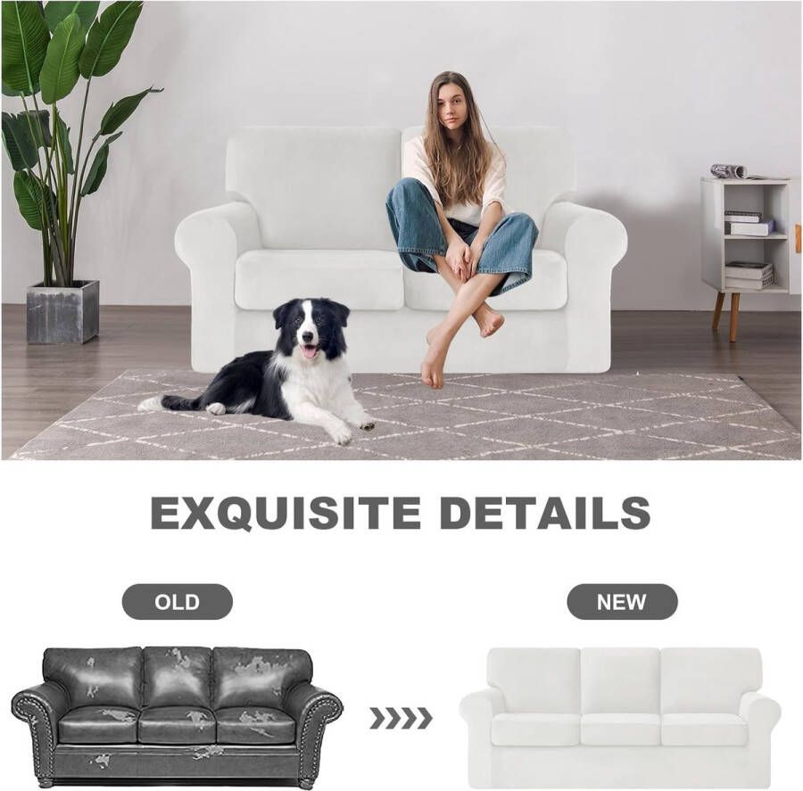 Stretch Velvet Sofa Cover T-vormig Couch Hoes met elastische verstelband hoezen voor banken met aparte kussens en rugleuningen Covers (wit 2 zits-5 stuks)