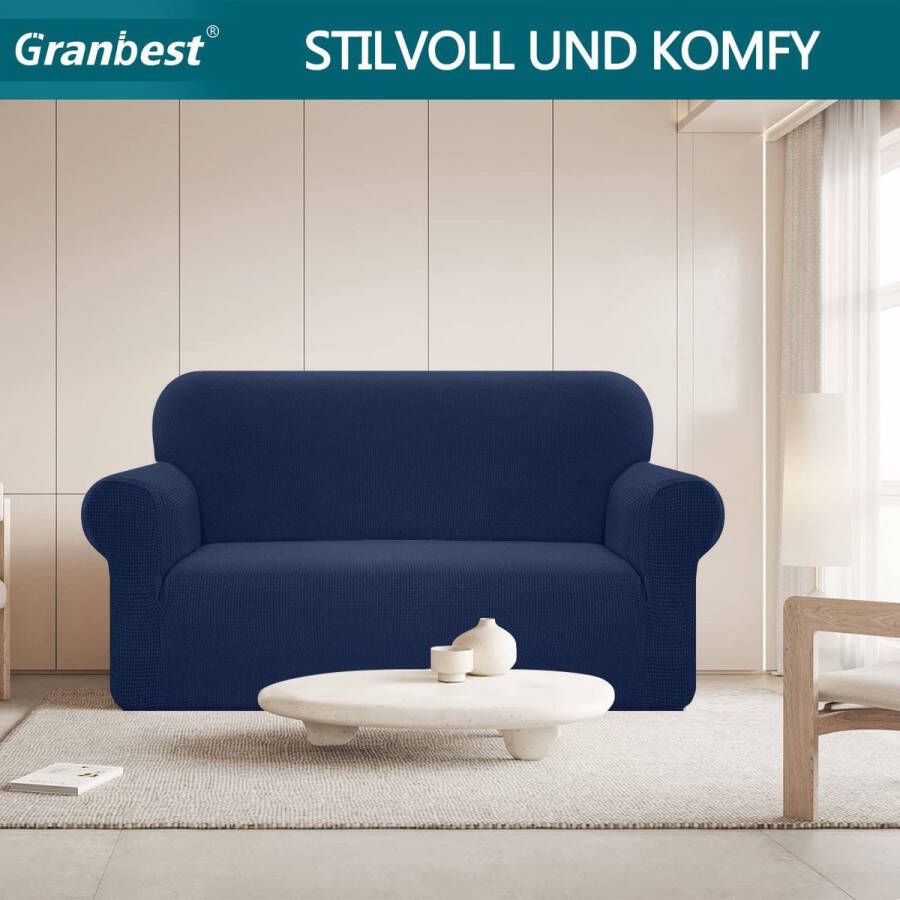 Stretch Waterdichte bankovertrek 1 stuks elastaan jacquard elastische bankovertrek met anti-slip schuim (2-zits donkerblauw)