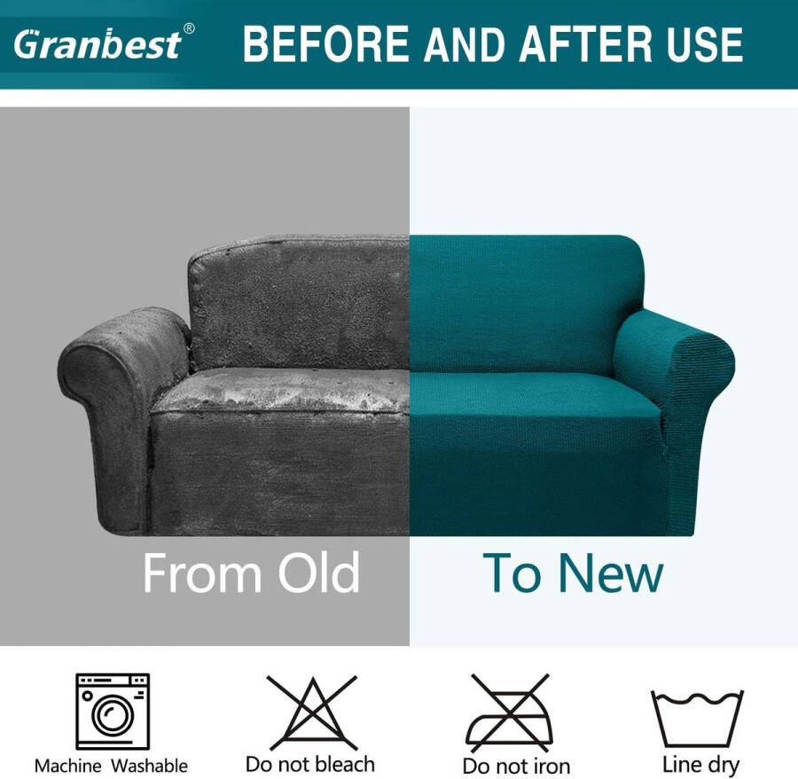 Stretch Waterdichte bankovertrek 1 stuks elastaan jacquard elastische bankovertrek met anti-slip schuim (1-zits blauwgroen)