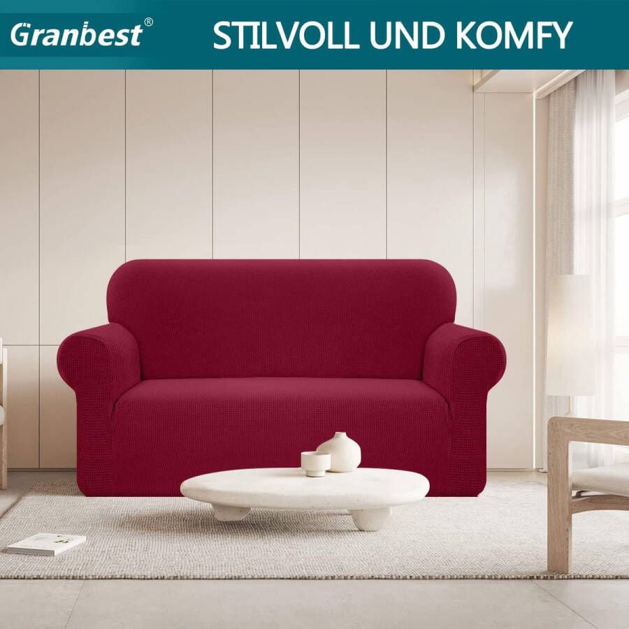 Stretch Waterdichte bankovertrek 1 stuks elastaan jacquard elastische bankovertrek met anti-slip schuim (2-zits wijnrood)