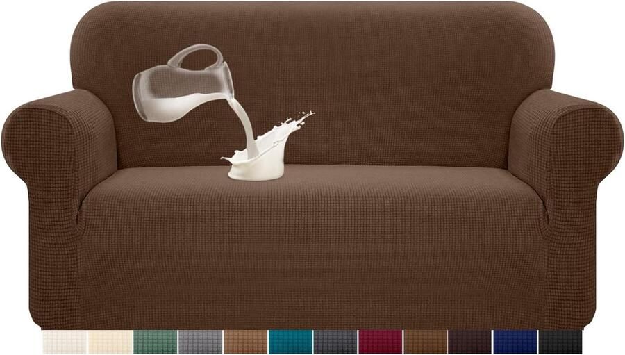 Stretch Waterdichte bankovertrek 1 stuks elastaan jacquard elastische bankovertrek met anti-slip schuim (2-zits koffiekleurig)