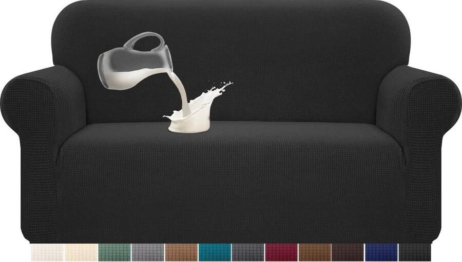 Stretch Waterdichte Bankovertrek Elastische en Anti-Slip Bescherming voor 2-Zits Banken Zwart