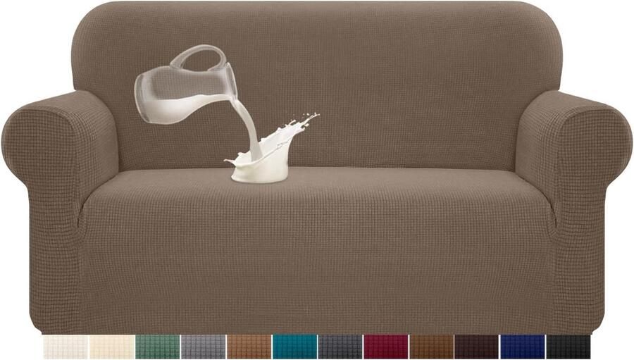 Stretch waterdichte stoelhoes 1 stuk spandex jacquard elastische stoelhoes met antislipschuim (2-zits camel)