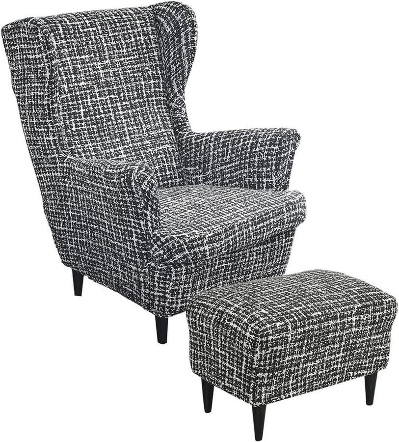 Stretch Wing Chair Cover Set 2-delige Hoes voor Fauteuil en Poef Machinewasbaar en Verwijderbaar