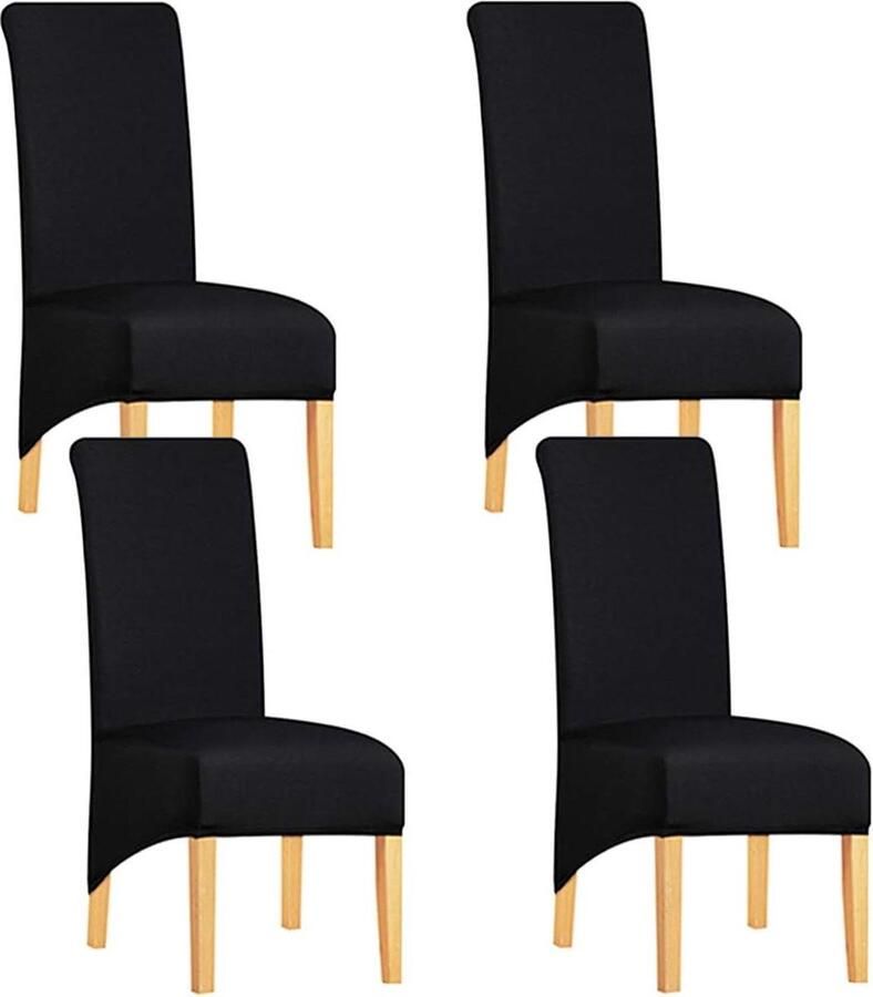 Stretch-XL Stoelhoezen Eetkamer Set van 4 Zwart Elastaan