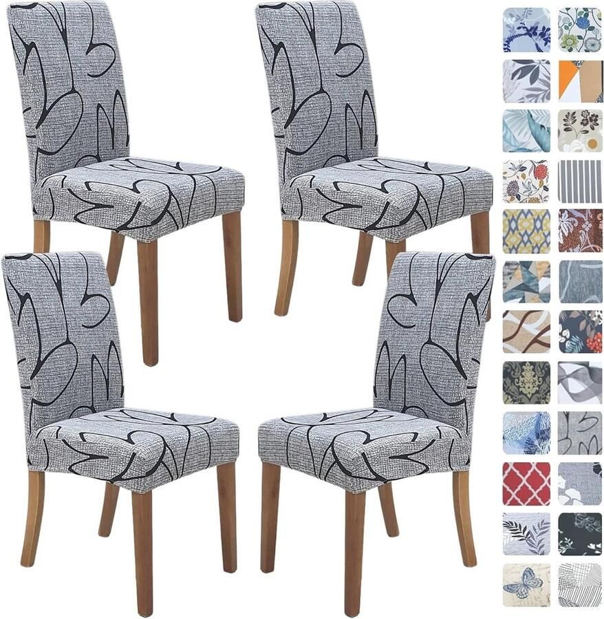 Stretchable Stoelhoezen voor Eetkamerstoelen Set van 4 Wasbare Spandex Slipcovers Bescherming voor Thuis en Feest