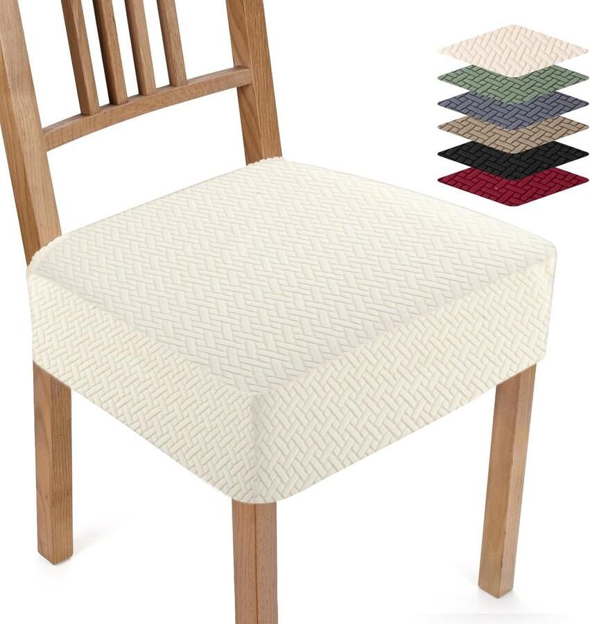 Stretchbare Jacquard Stoelhoezen voor Eetkamerstoelen Set van 4 Crème