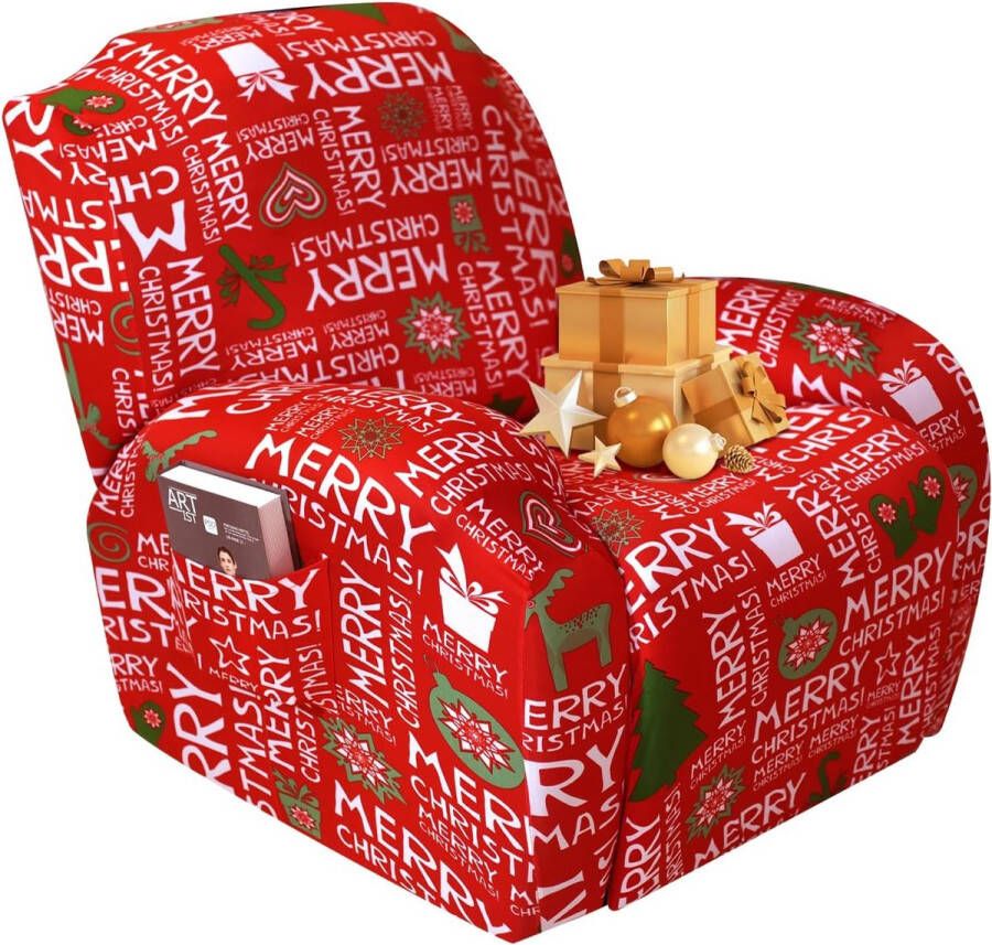 Stretchhoes voor relaxstoel 4-delig Xmas fauteuilhoes relaxstoel met zijzak stoelbeschermer voor relaxstoel elastisch wasbaar overtrek voor Kerstmis alfabets