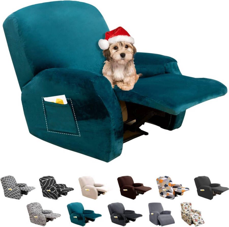 Stretchhoes voor relaxstoel 4-delige stretch fauteuilhoes relaxstoel met zijzak stoelbeschermer voor relaxstoel elastisch wasbaar stoelhoes voor hoes relaxstoel fluweel smaragd