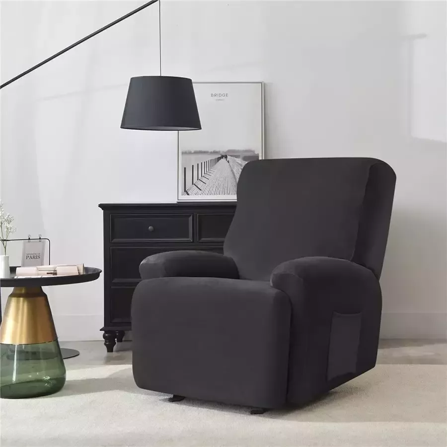 Stretchhoes voor relaxstoel complete stoelbeschermer stretch relaxstoelhoezen 1 stuk eenkleurig fluweel elastische fauteuilhoes voor televisiestoel ligstoel stoel (zwart)