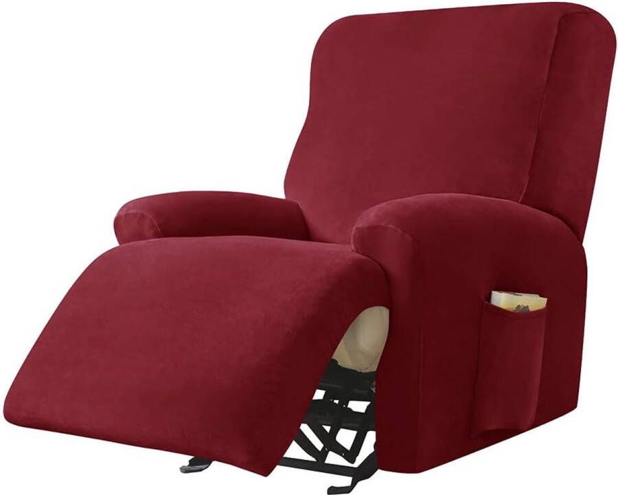 Stretchhoes voor relaxstoel complete stoelbeschermer stretch relaxstoelhoezen 1 stuks effen fluweel elastisch stoelhoes voor televisiestoel ligstoel bordeaux rood