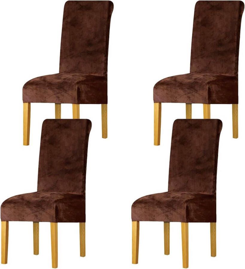 Stretchy Stoelhoezen voor eetkamerstoelen stretch spandex met elastiek fluweel grote eetkamerstoelhoezen voor restaurant hotel party banket (donkere koffie verpakking van 4 (M))