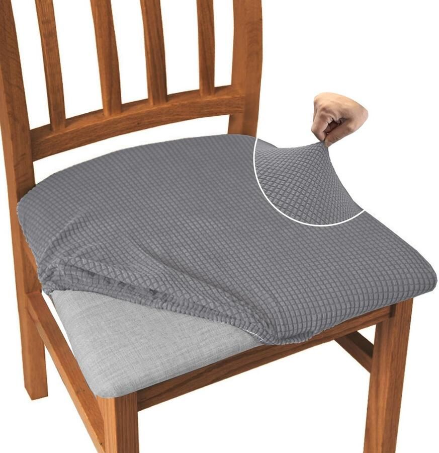 JGS Stretchy Stof Stoelhoezen Set van 4 voor Eetkamerstoelen in Lichtgrijs