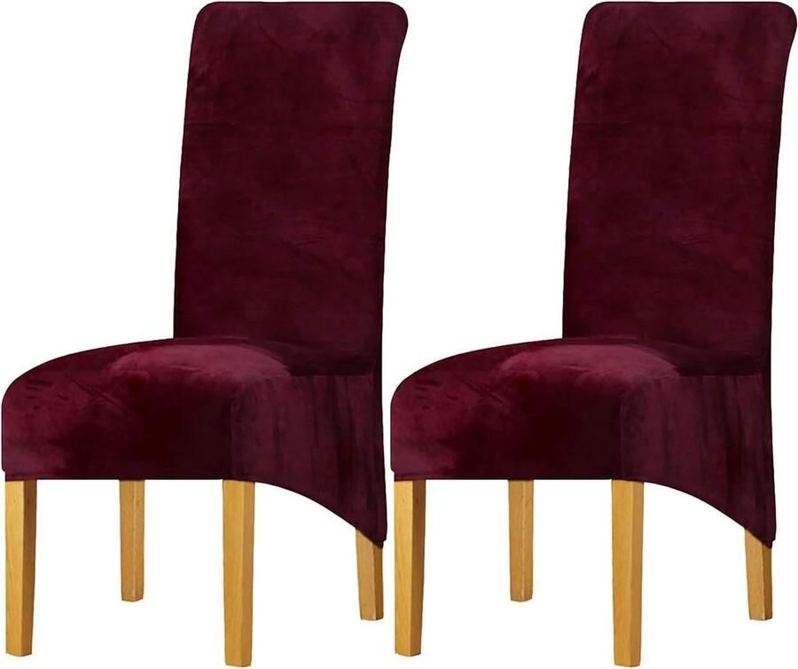 Stretchy XL stoelhoezen voor eetkamerstoelen stretch spandex met elastiek fluweel grote eetkamerstoelhoezen voor restaurant hotel party banket (wijnrood set van 2 (groot))