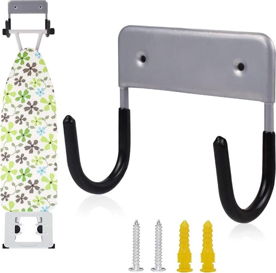 Goodivery Strijkplankhanger wandmontage strijkplankhouder organizer wandrek voor wasruimtes wit (grijs)