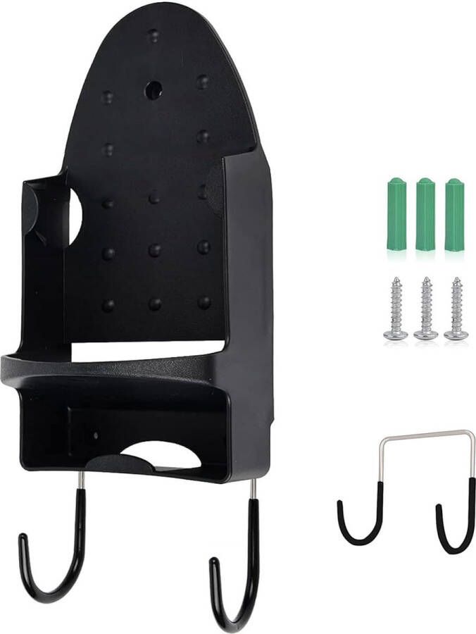 Strijkplankhouder elektrische strijkijzer wandhouder strijkplankstandaard opbergorganisator strijkmand boven de deur of muurbeugel voor wasruimte [zwart]