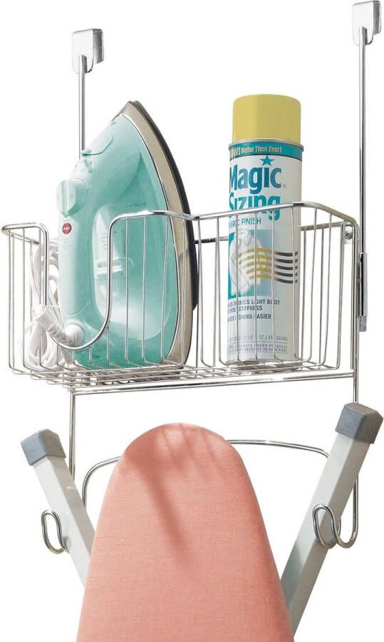 Strijkplankhouder zonder boren – opslag voor strijkplank strijkijzer en wasmiddel – strijkplankhouder om op te hangen aan de deur of voor wandmontage – chroom