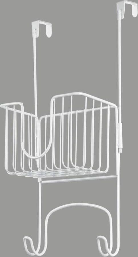 Strijkplankhouder zonder boren strijkplankopberger met klein mandje geschikt voor het opbergen van strijkijzer en wasmiddel praktische deurhanger van roestvrij staal wit