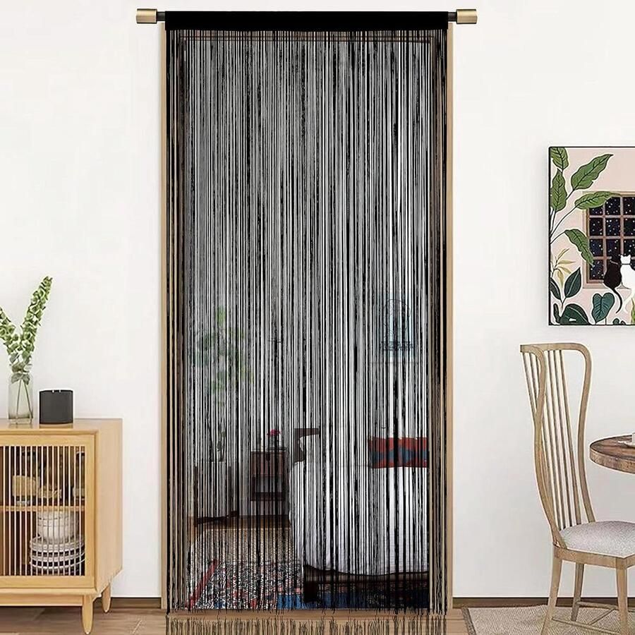 String Door Curtain Window Decoration Room Divider Black 90x200cm Deurgordijn