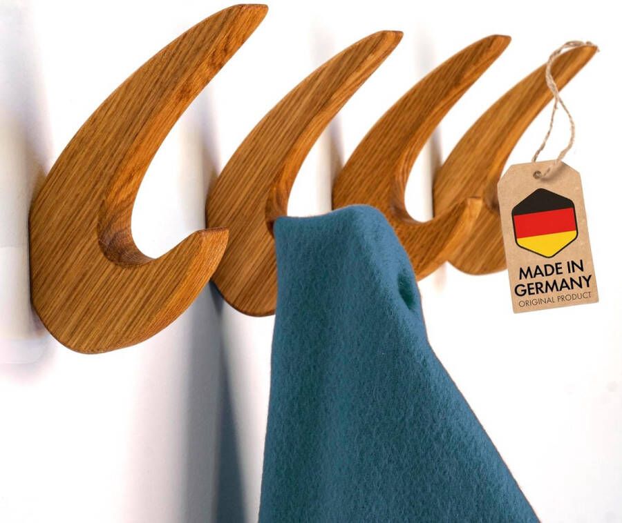 Studio Set van 4 wandhaken made in Berlijn wandhaken van natuurlijk hout moderne duurzame en handgemaakte kleerhaken van eiken jashouder hoedhaken garderobe (set van 4)
