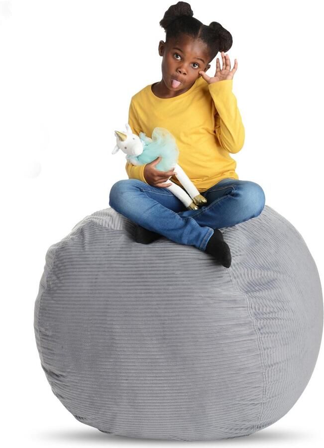 Creative QT Stuff 'n Sit Extra Large 95 cm zitzakhoes voor knuffeldieren en speelgoed lichtgrijs corduroy organizer voor peuters en kinderkamers gigantische zitzak geweldig alternatief voor