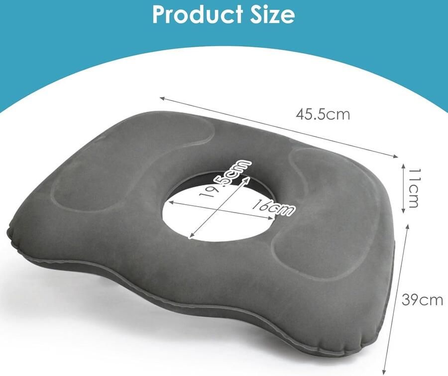 Opblaasbaar ergonomisch donutkussen voor drukontlasting en zithouding