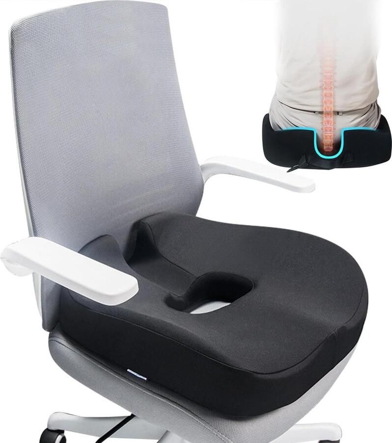 Stuitbeenkussen traagschuim zitkussen verlicht stuitbeenpijn voor bureaustoel rolstoel gamingstoel autostoel en fauteuil donutkussen zwart