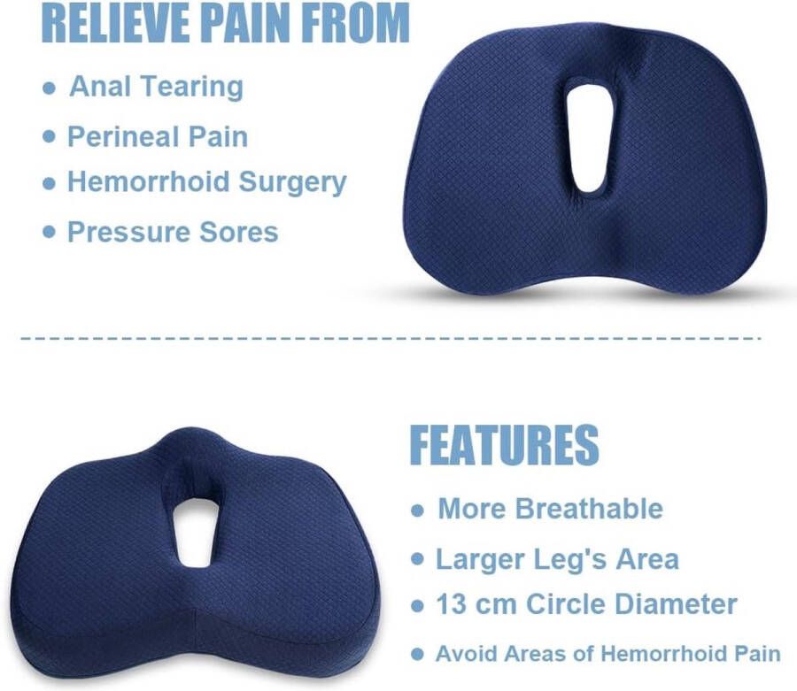 Stuitkussen van traagschuim antislip verstelbaar voor autostoel bureaustoel of rolstoel om rugpijn heupen te verlichten S