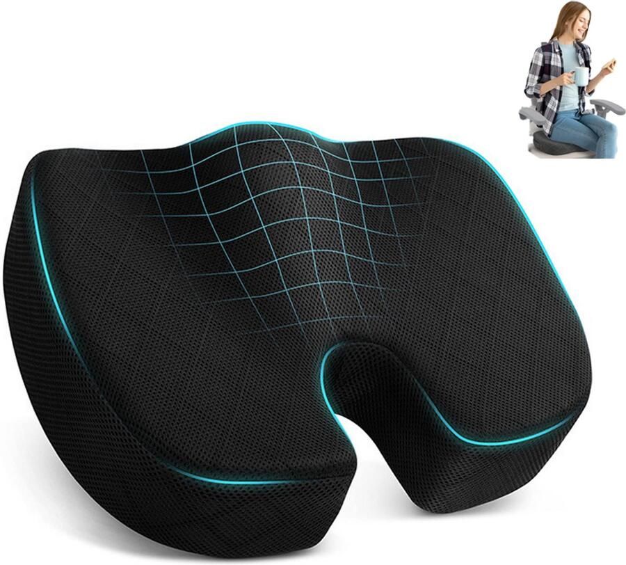 Stuitkussen Zitkussen Orthopedisch Ergonomisch voor Auto en Bureaustoel Wigkussen Stuitkussen Rolstoelkussen Thuiswerken Onderrug Stoelkussen met Traagschuim voor Bed Stuitkussen Zitkussen Orthopedisch Wigkussen Vierkant