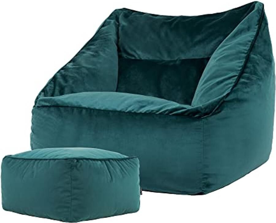 Stylische Zitzak met Hocker Teal Groene Velvet Fauteuil voor Volwassenen
