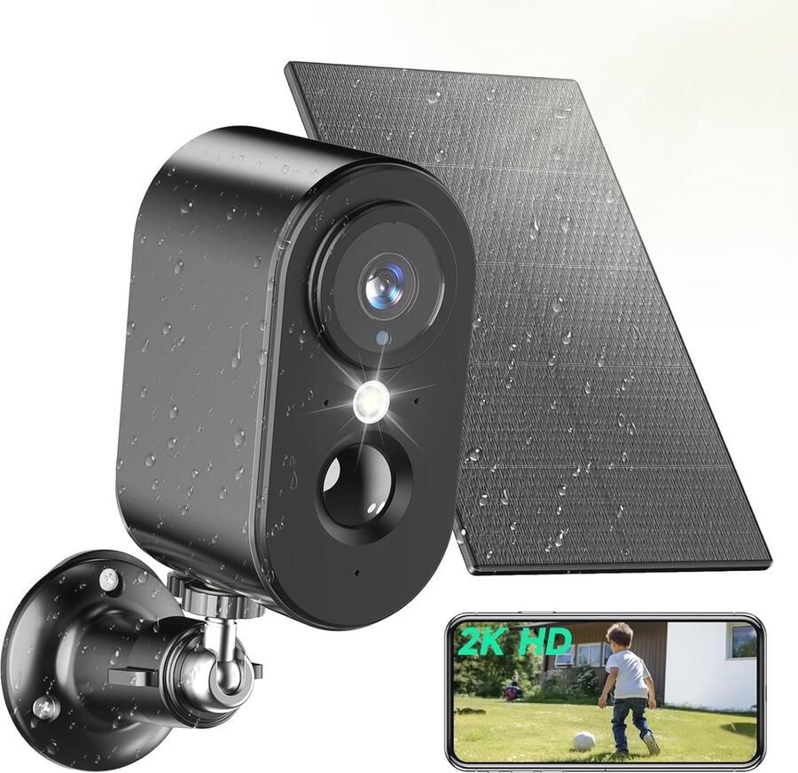 2K Wifi Bewakingscamera voor Buiten met Zonnepaneel Draadloze Camera met Nachtzicht en Bewegingsdetectie