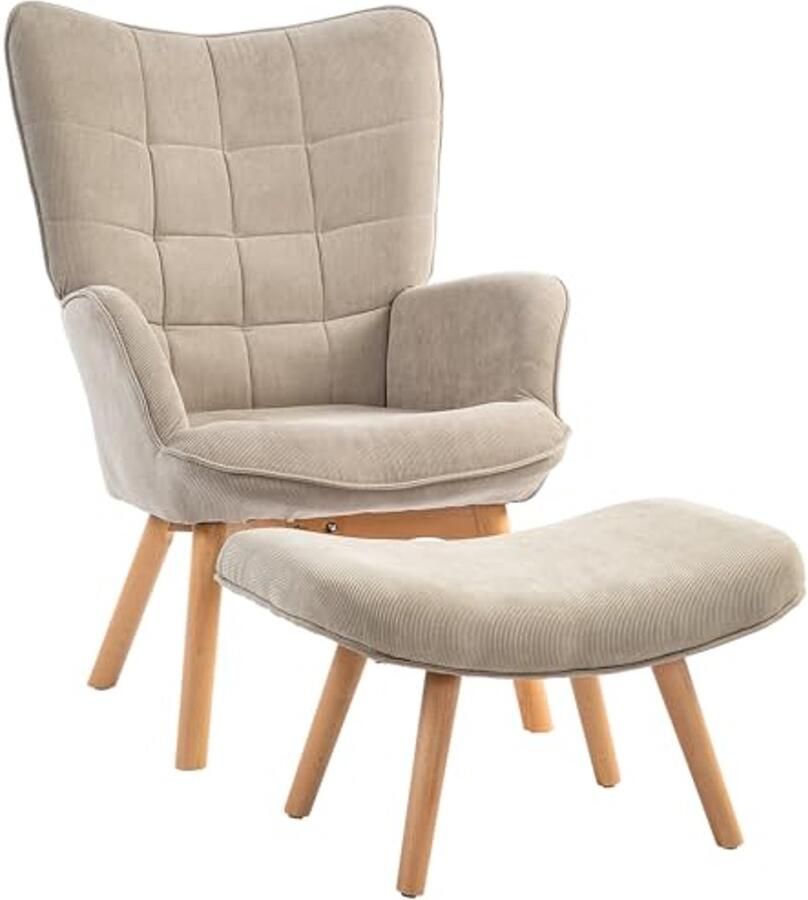Stylish Relaxstoel met Voetenbank in Corduroy-Look Comfortable Loungestoel voor Woonkamer