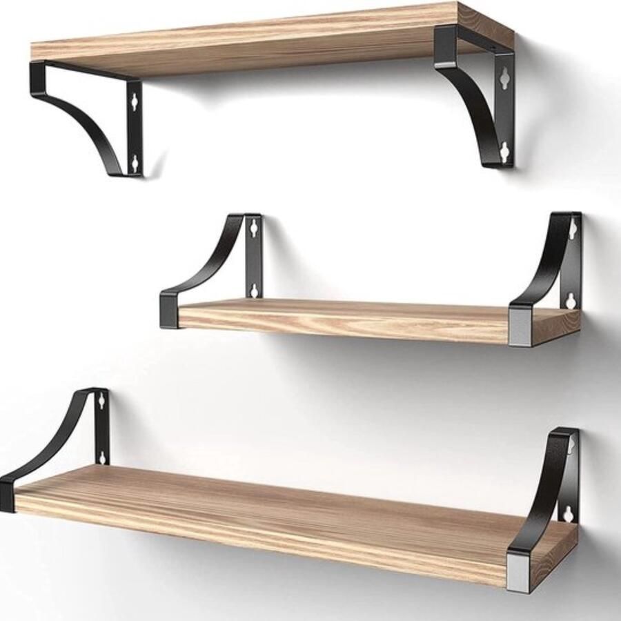Stylish Set of 3 Floating Wooden Shelves Depth 15cm Dimensions 42 x 36 x 29cm Perfect for Bathroom Bedroom Living Room Kitchen Home Office Utility Room and more