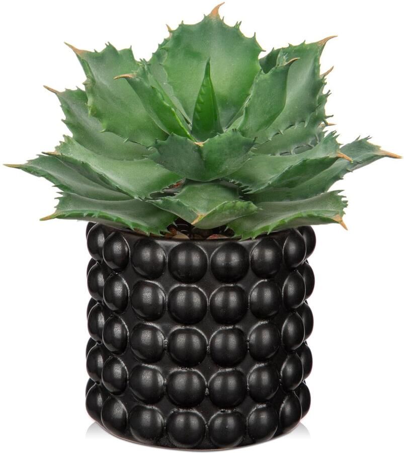 Succulenten Kunstmatige Agave Plant Klein Kunstmatig Succulenten in Zwarte Keramische Pot Nep Agave Plant voor Thuis Kantoor Badkamer Tafel Slaapkamer Plank Decoratie 18cm