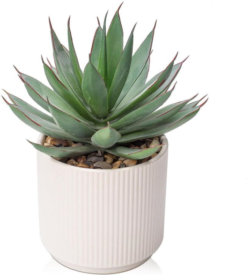 Succulenten Kunstmatige Aloë Vera Plant Kunstmatig Succulenten in Keramische Pot Potten Nep Aloë Plant voor Thuis Kantoor Badkamer Tafel Slaapkamer Plank Decoratie 22cm