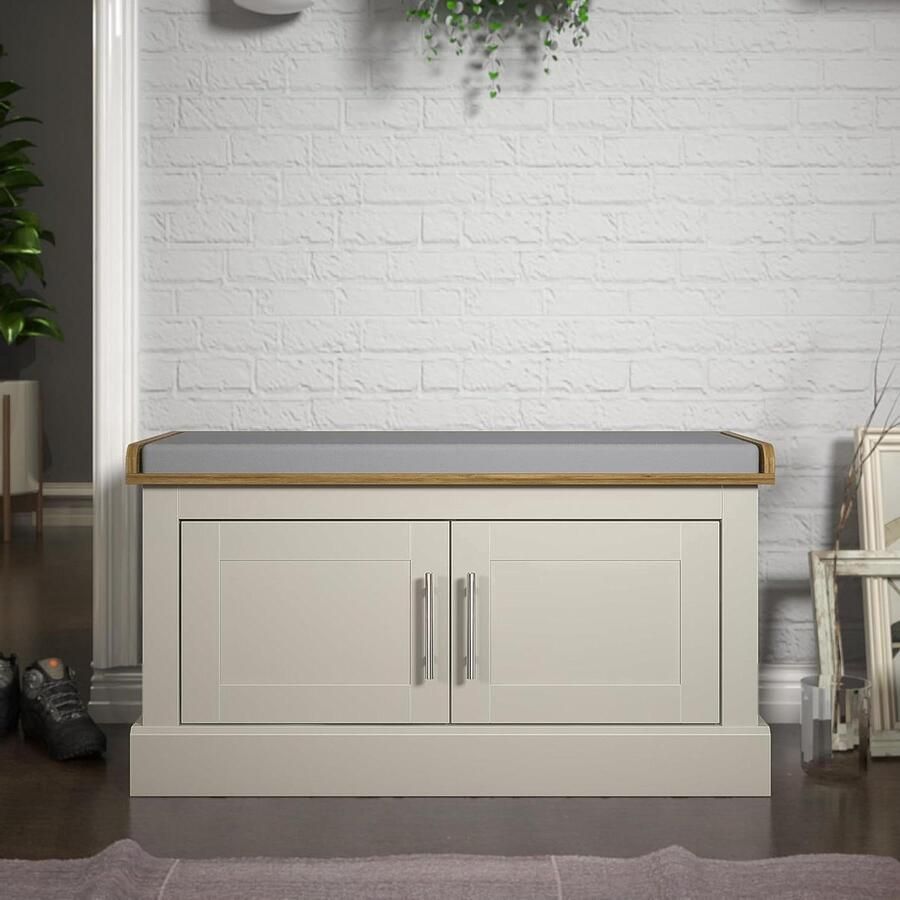 Sufy Schoenbank opbergbank met kussen lichtgrijs 35 3 x 90 0 x 49 0 cm