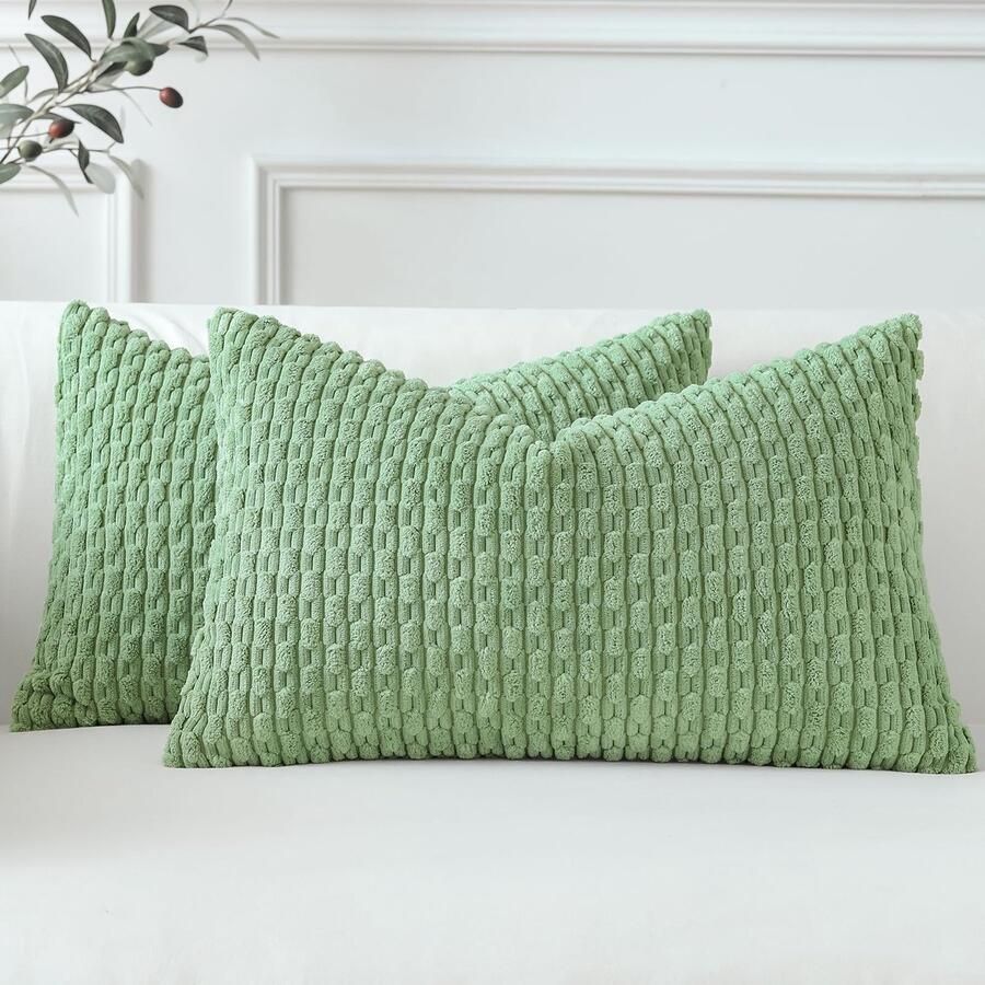 Sungeek Set van 2 Corduroy Kussenhoezen Decoratieve Kussenhoezen Zachte Kussenhoes Sierkussen Bankkussen Boho Decoratieve Hoes Kussenhoes voor Bank Slaapkamer Woonkamer (Grasgroen 30 x 50 cm)