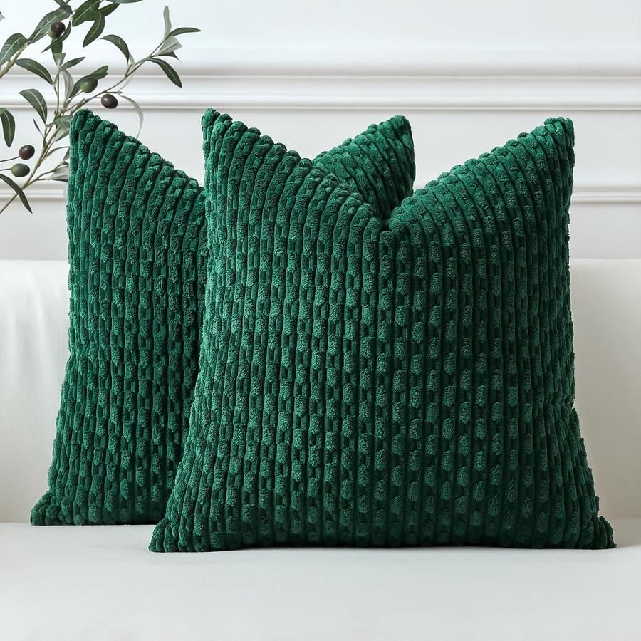 Sungeek Set van 2 Corduroy Kussenhoezen Decoratieve Kussenhoezen Zachte Kussenhoes Sierkussen Bankkussen Boho Decoratieve Hoes Kussenhoes voor Bank Slaapkamer Woonkamer (Donkergroen 50 x 50 cm)