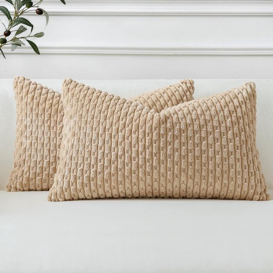 Sungeek Set van 2 Corduroy Kussenhoezen Decoratieve Kussenhoezen Zachte Kussenhoes Sierkussen Bankkussen Boho Decoratieve Hoes Kussenhoes voor Bank Slaapkamer Woonkamer (Bruin 30 x 50 cm)