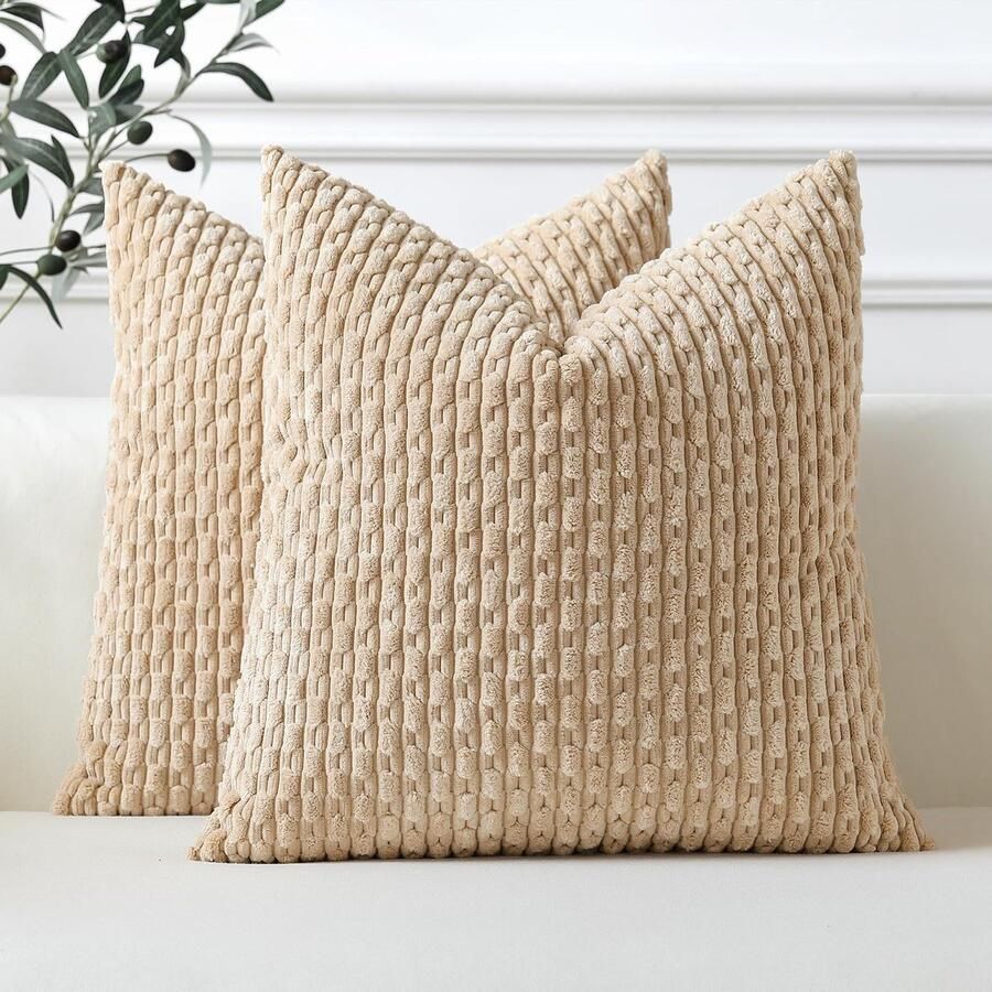 Ibenzoa Set van 2 Zachte Corduroy Kussenslopen – Beige Decoratief voor Bank & Slaapkamer