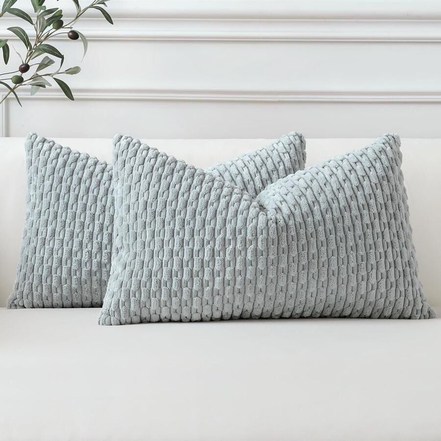 Sungeek Set van 2 Corduroy Kussenhoezen Decoratieve Kussenhoezen Zachte Kussenhoes Sierkussen Bankkussen Boho Decoratieve Hoes Kussenhoes voor Bank Slaapkamer Woonkamer (Lichtgrijs 40x60 cm)