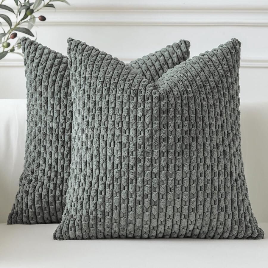 Sungeek Set van 2 Corduroy Kussenhoezen Decoratieve Kussenhoezen Zachte Kussenhoes Sierkussen Bankkussen Boho Decoratieve Hoes Kussenhoes voor Bank Slaapkamer Woonkamer (Donkergrijs 50x50 cm)