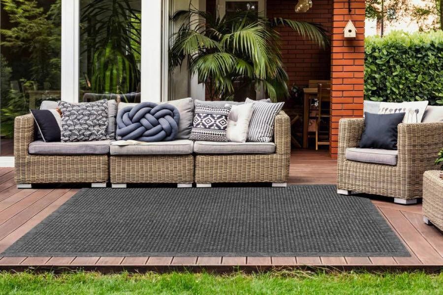 Sunset Vloerkleed Outdoor Buitengebruik Sisal look Flatwave Vloer kleed Tapijt Karpet 120x170 Zilver Grijs