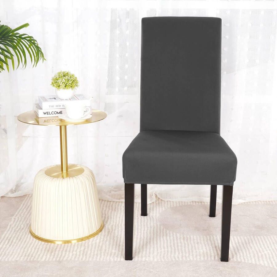 Professionele Moderne Stoelhoezen Luxe set van 6 stretch stoelhoezen elastische hoezen afneembare wasbare stoelen bescherming decoratie voor keuken restaurant hotel banket bruiloft (donkergrijs 6 stuks)