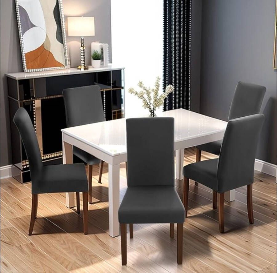 Professionele Moderne Stoelhoezen Luxe set van 6 stretch stoelhoezen elastische hoezen afneembare wasbare stoelen bescherming decoratie voor keuken restaurant hotel banket bruiloft (donkergrijs 6 stuks) - Foto 2