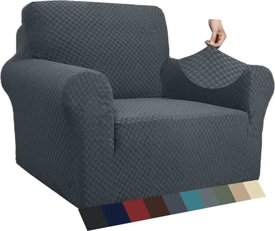 Super stretch antislip Jacquard stoelhoes met armen honden huisdiervriendelijk 1-delige bankbeschermer fauteuil cover donkergrijs woonkamer