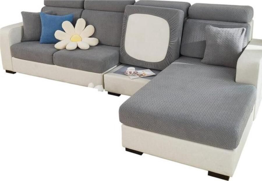 Super Stretch Bankhoes 1 2 3 4 ZZits L-Vorm Slijtvaste Spandex Hoekbankhoes-Grijs Chaise Hoes-Kinderen-Huisdieren. hoekbank hoes stretch